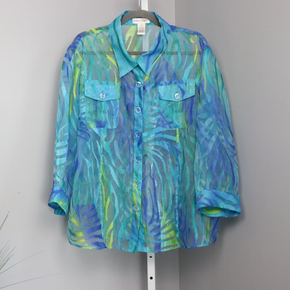 Vintage‎ Draper & Damon’s Sheer Abstract Blouse Size 2XL